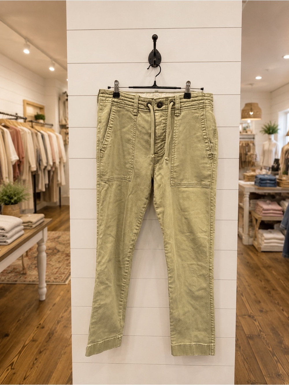 Hollister Classic Taper Green Chino Pants Drawstring Waist 28x30